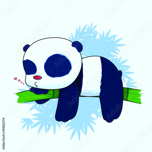 illustration graphic of lazy panda sleeping on a bamboo cartoon vector