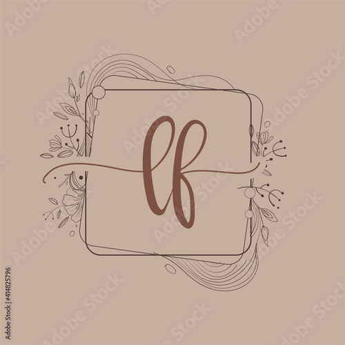Letter LF Initial Logo with Hand Draw Floral, Initial Wedding Font Logo And Business or Company Identity.