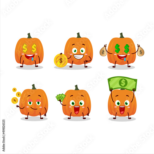 New pumpkin cartoon character with cute emoticon bring money