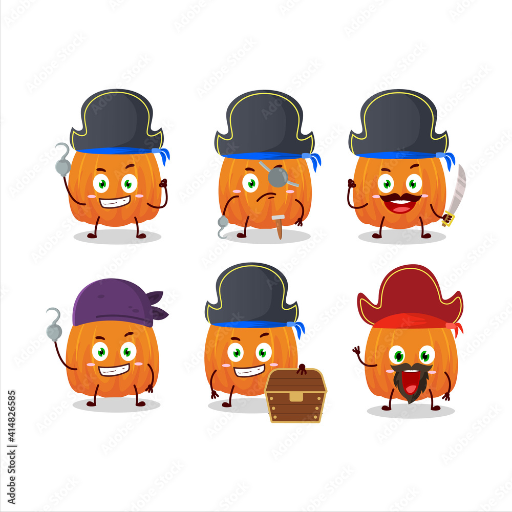 Cartoon character of new pumpkin with various pirates emoticons Cartoon character of new pumpkin with various pirates emoticons