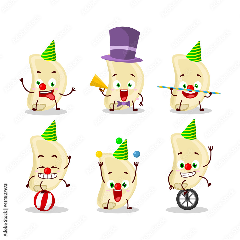 Cartoon character of slice of garlic with various circus shows Cartoon character of slice of garlic with various circus shows