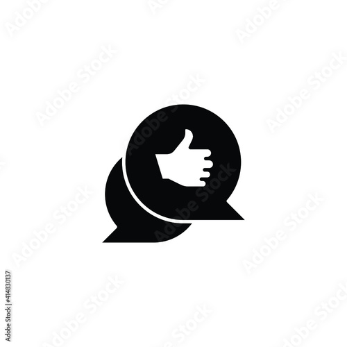 Bubble speech talk with thumb up glyph icon. Testimonials and customer relationship management concept. Simple solid style. Vector illustration isolated on white background. EPS 10.