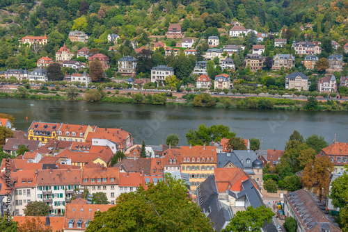 Beautiful villas on riverside of Neckar river in Heidelberg, Germany photo