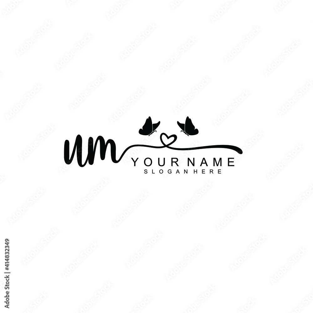 UM Initial handwriting logo template vector