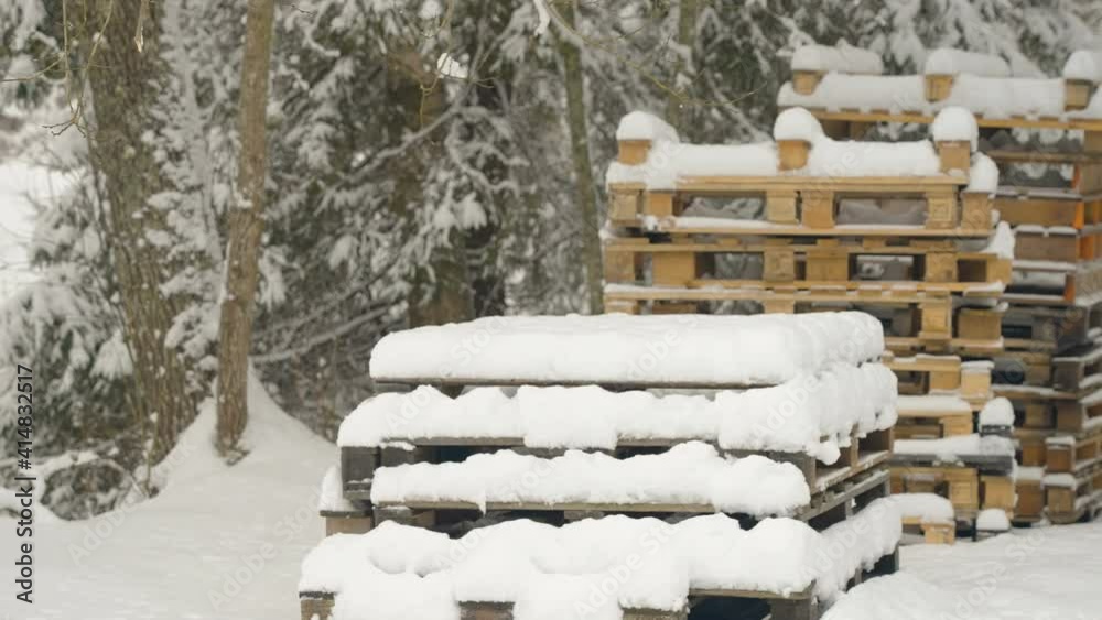 custom made wallpaper toronto digitalStack of woods outside the cabin covered with snow on a snowfall