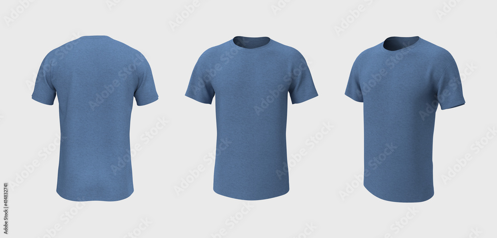 men's short-sleeve raglan t-shirt mockup in front, side and back views, design presentation for print, 3d illustration, 3d rendering men's short-sleeve raglan t-shirt mockup in front, side and back views, design presentation for print, 3d illustration, 3d rendering