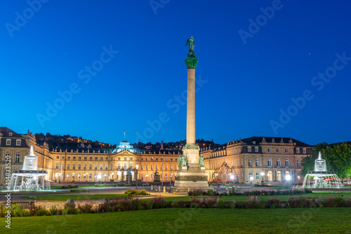 Sunrise view of the new palace in Stuttgart from Schlossplatz, Germany photo