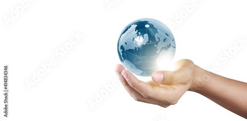 Globe in hand  Earth energy saving concept  image furnished by NASA