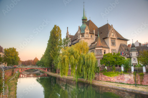 Lycee International des Pontonniers viewed during sunrise in Strasbourg, France photo