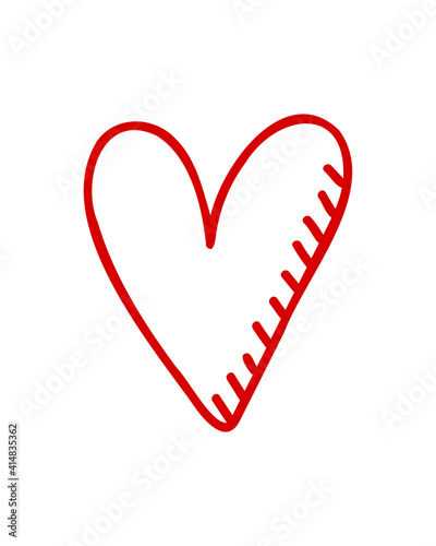 Red doodle heart vector. Hand drawing illustration isolated on white background