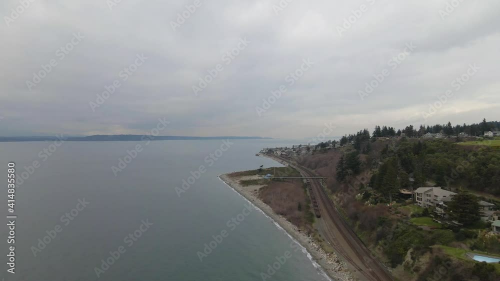 Aerial trip up the coast of Washington in the Puget Sound on an overcast day Aerial trip up the coast of Washington in the Puget Sound on an overcast day