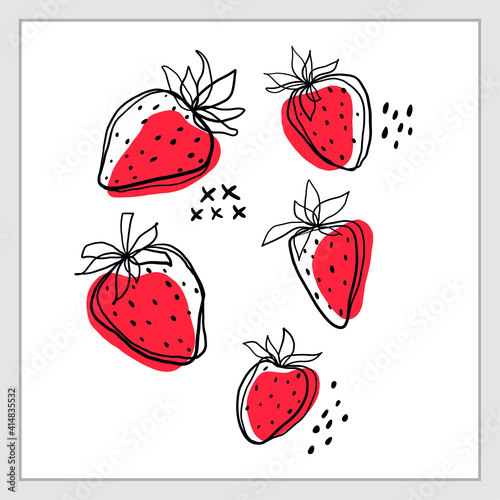 new strawberry background vector illustration, summer berries, wild strawberries and strawberries on a white background, delicious wholesome food, summer season vegetable garden and garden