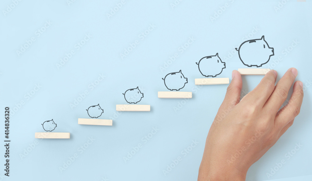 Block stacking as step stair in hand. Business concept Block stacking as step stair in hand. Business concept