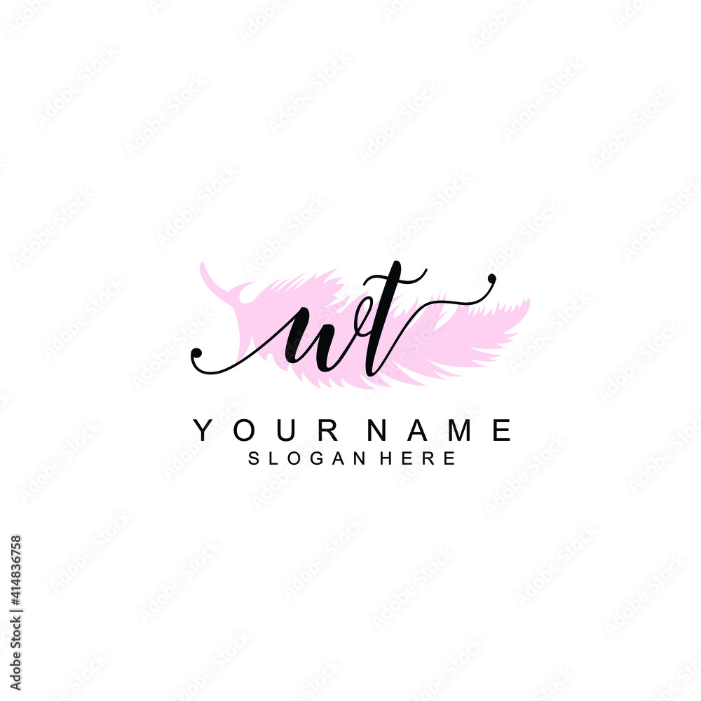 WT Initial handwriting logo template vector