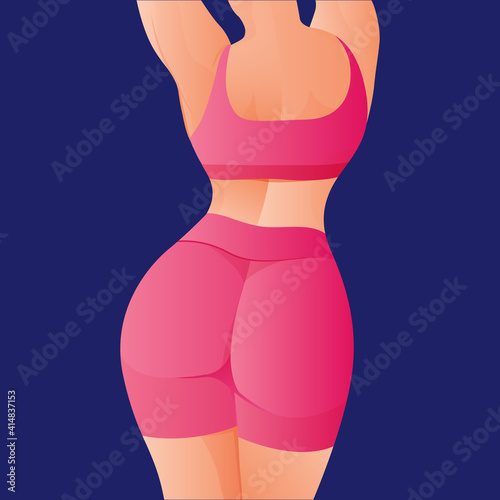 Perfect slim toned young body of the girl. sporty woman in sportswear, shorts butt icon for mobile apps, slim body, vector illustration. 