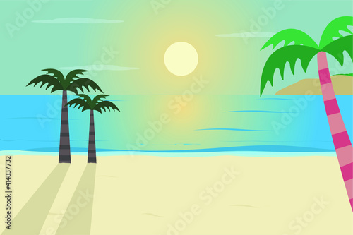 Beach scenery vector concept  Tropical beach sunset