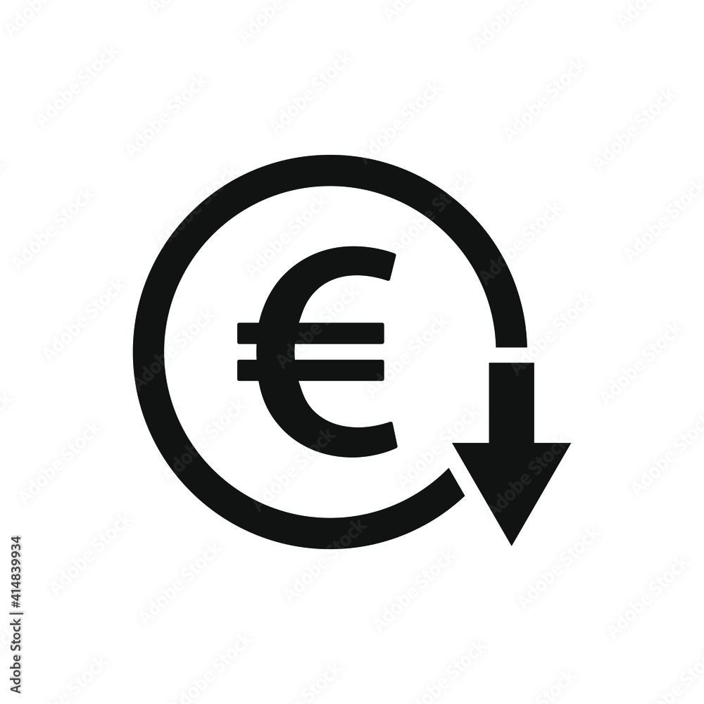 Decreasing value of euro. Cost reduction icon concept isolated on white background. Vector illustration Decreasing value of euro. Cost reduction icon concept isolated on white background. Vector illustration