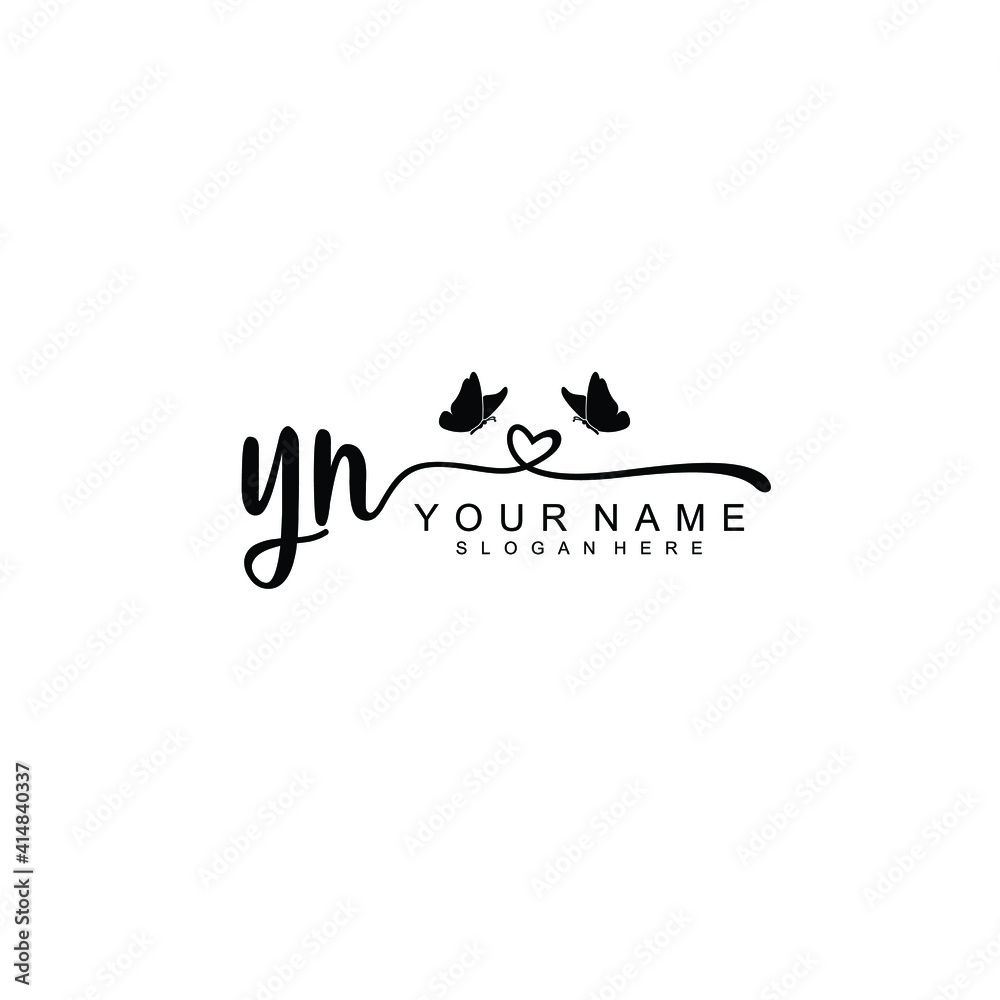 YN Initial handwriting logo template vector - obrazy, fototapety, plakaty 