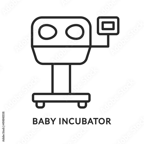 Baby incubator flat line icon. Vector illustration intensive care unit. Medical equipment.