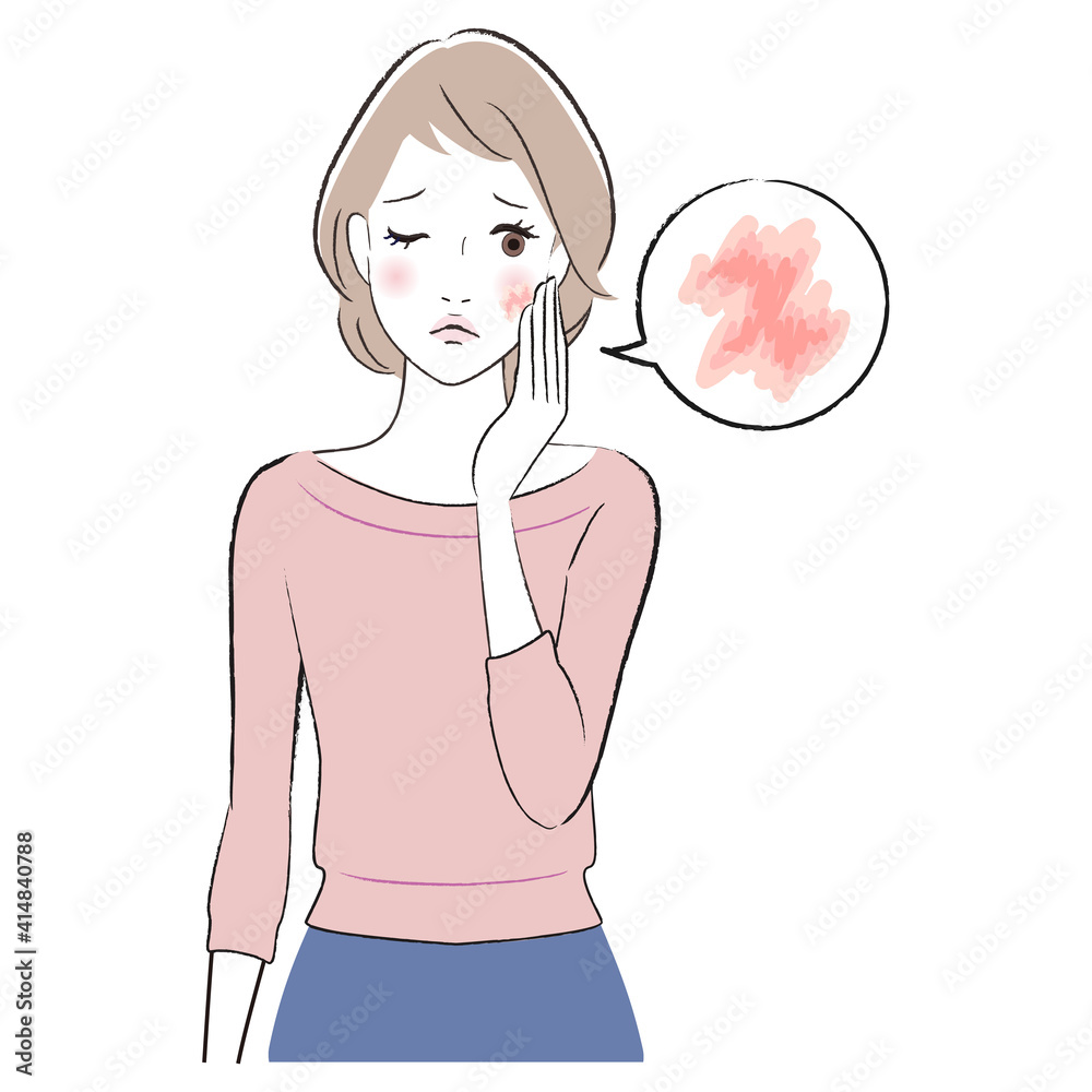 A woman having problems with facial skin. inflammation A woman having problems with facial skin. inflammation