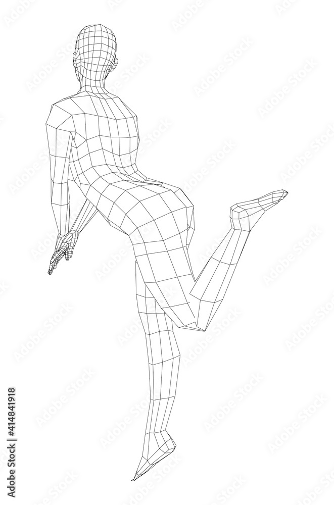 Wireframe girl posing in a sexy pose. Vector