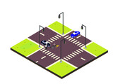 Car crash accident hitting bicycle on the traffic light. Isometric vector concept