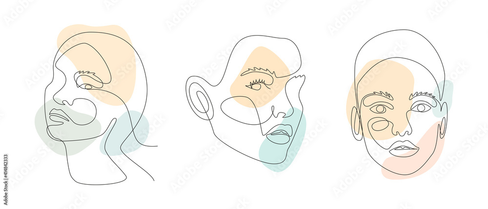 Continuous line drawing of Portrait of a Beautiful Women's faces with abstract shapes. Beauty Minimal style portrait. Vector illustration for t-shirt, slogan design print graphics style Continuous line drawing of Portrait of a Beautiful Women's faces with abstract shapes. Beauty Minimal style portrait. Vector illustration for t-shirt, slogan design print graphics style
