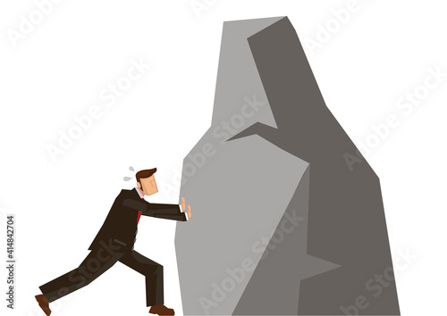 Businessman trying to move mountains.
