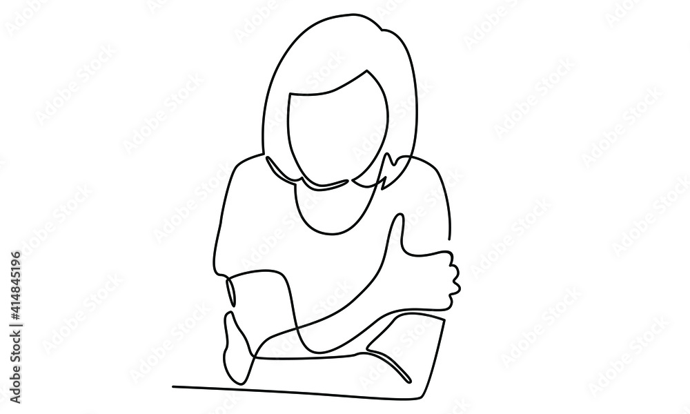 Continue line of sad depressed woman Continue line of sad depressed woman