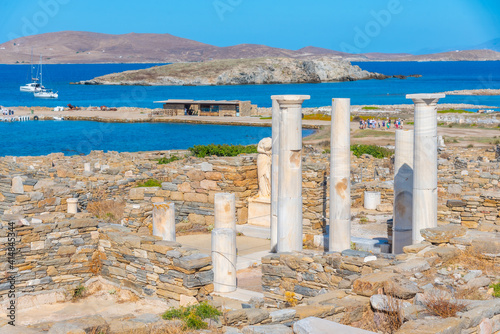 Ancient ruins at Delos island in Greece photo