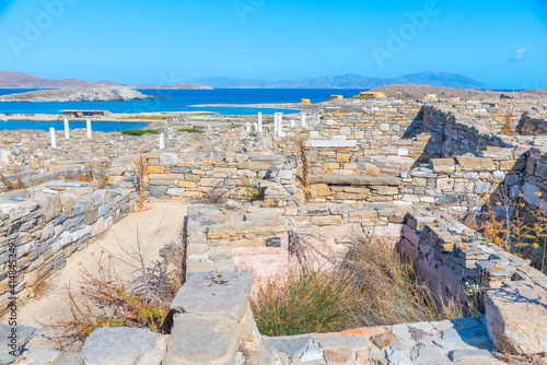 Ancient ruins at Delos island in Greece photo