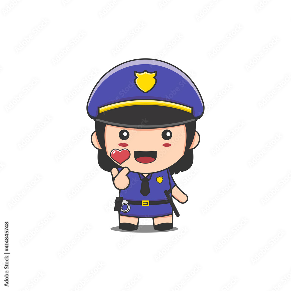 cute police woman and symbol of love