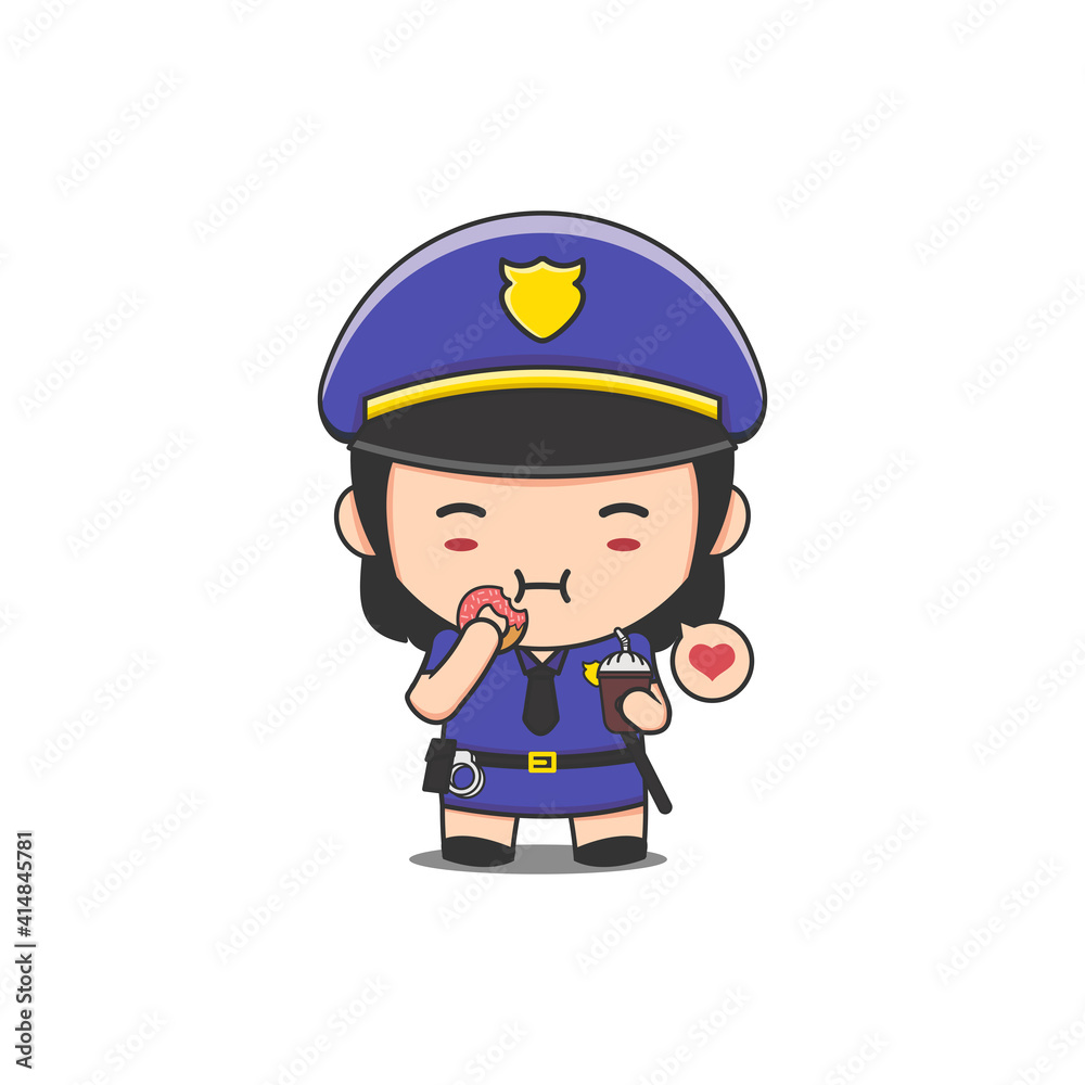 cute police woman enjoying donuts and coffee cute police woman enjoying donuts and coffee