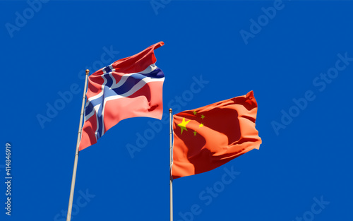 Flags of Norway and China.
