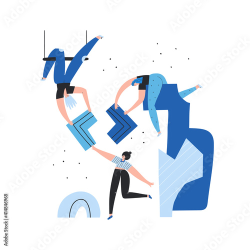 Team work, mutual aid flat vector illustration.