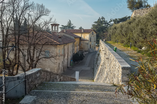 Wallpaper Mural The stone stairs in the old castle in Brescia. Castle of Brescia, Via del Castello, the part of Castello di Brescia. Called the Falcon of Italy, one of the largest fortified complexes in Italy. Torontodigital.ca