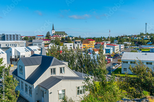 Aerial view of Borgarnes town on Iceland photo