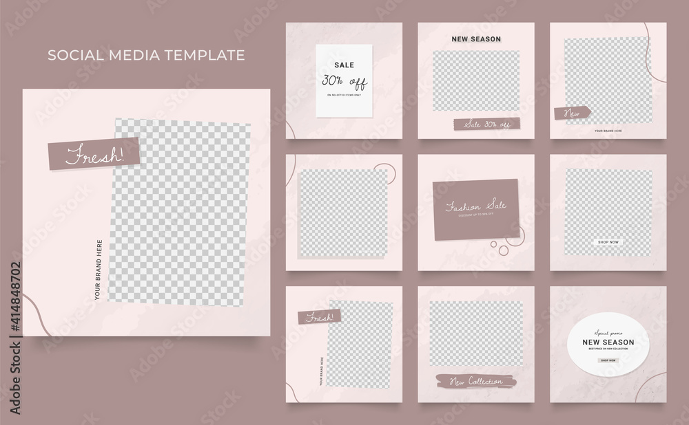 social media template banner blog fashion sale promotion. fully editable instagram and facebook square post frame puzzle organic sale poster. pink brown white vector background