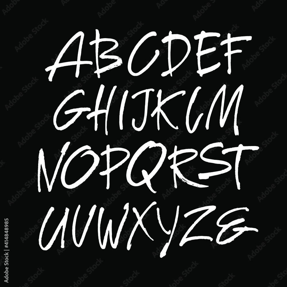 Vector Acrylic Brush Style Hand Drawn Alphabet Font. Calligraphy alphabet on a black background Vector Acrylic Brush Style Hand Drawn Alphabet Font. Calligraphy alphabet on a black background