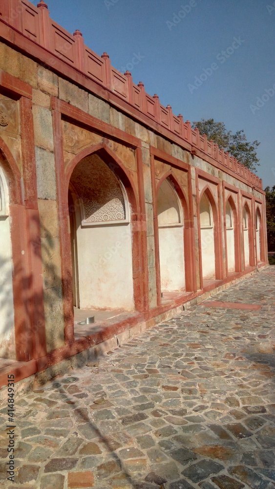 Arches at the restored Tomb of Abdul Rahim Khan I Khanan in Nizamuddin, New Delhi, India