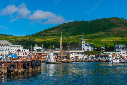 View of the port of Husavik, Iceland photo