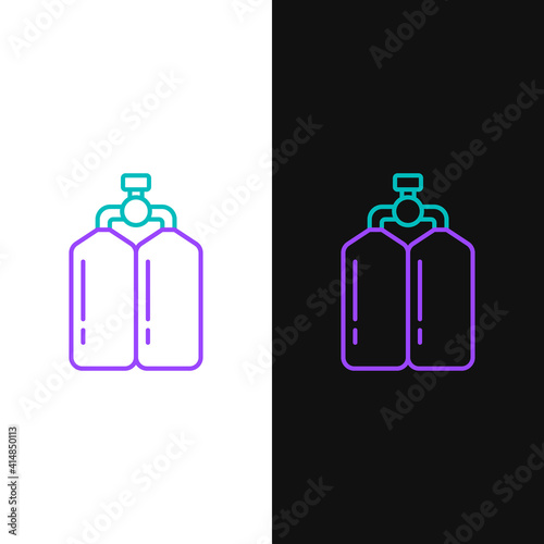 Line Aqualung icon isolated on white and black background. Oxygen tank for diver. Diving equipment. Extreme sport. Diving underwater equipment. Colorful outline concept. Vector.