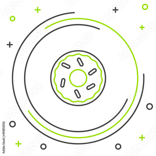 Line Donut with sweet glaze icon isolated on white background. Colorful outline concept. Vector.