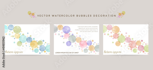 vector card design template with colorful bubbles, watercolor decoration on white background
