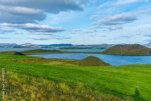 Skutustadagigar pseudocraters situated on Myvatn lake in Iceland photo