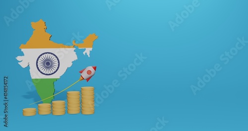 Economic growth in India for the needs of tv, social media and website background cover in 3d rendering, free space can be used to display data, numbers or infographics.