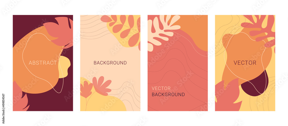 Trendy vector set of minimal fluid organic shapes, flower abstract background can be useful for websites, mobile app, smartphone templates, brochures, social media, stories and etc.