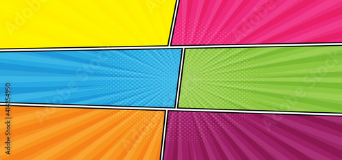 Abstract background with colorful and halftone. Background with comic style and Yellow, Pink, Blue, Green, Orange, Purple