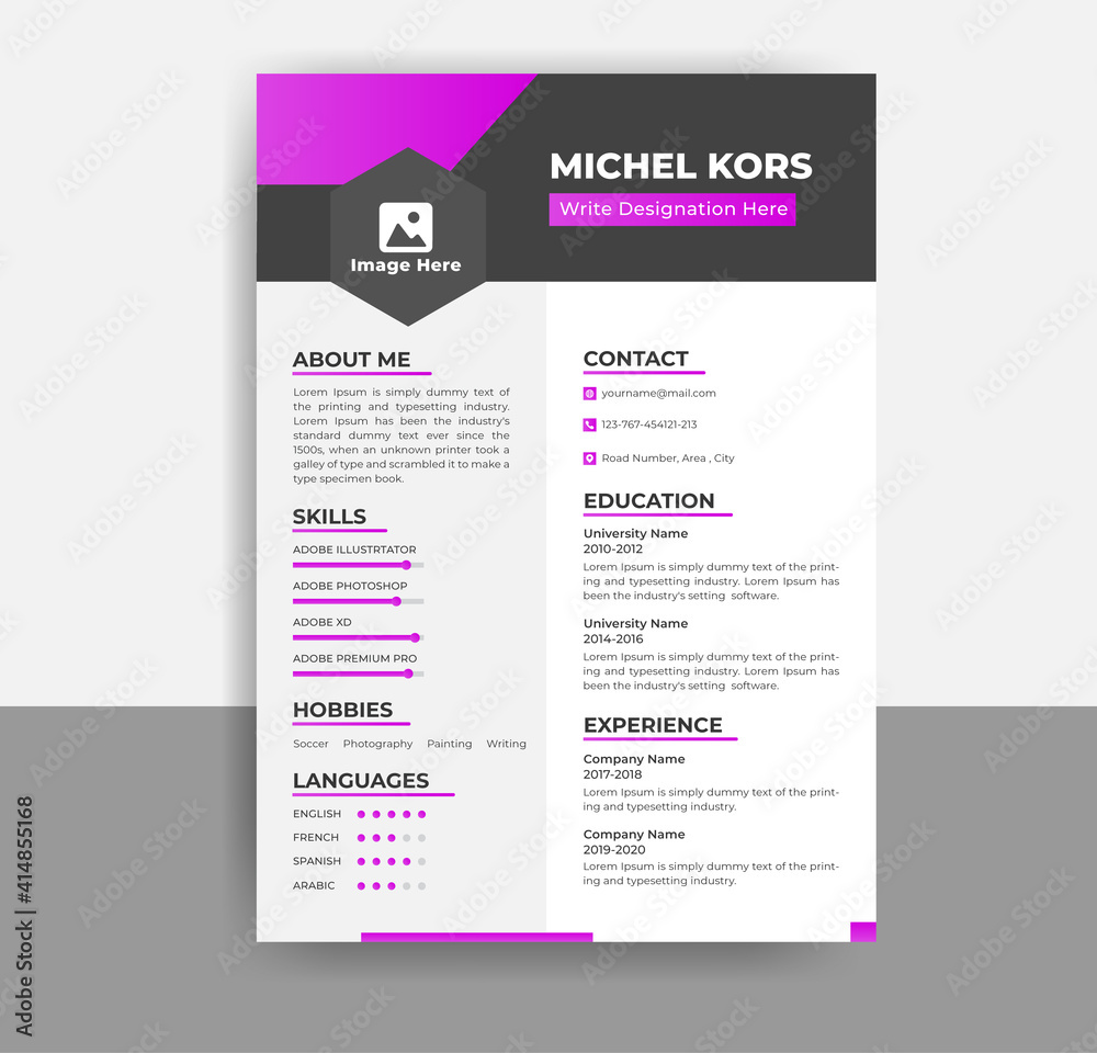 Obraz premium Curriculum Vitae template, Professional CV template, Resume Job Application for employment, Infographics Personal Description letter Vector