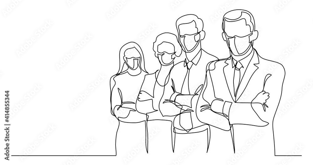 Self drawing continuous line animation of business team wearing face masks Self drawing continuous line animation of business team wearing face masks